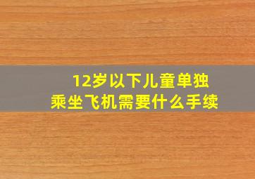 12岁以下儿童单独乘坐飞机需要什么手续