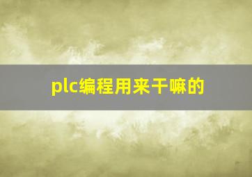 plc编程用来干嘛的