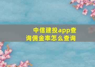 中信建投app查询佣金率怎么查询