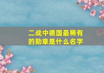 二战中德国最稀有的勋章是什么名字