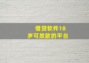 借贷软件18岁可放款的平台