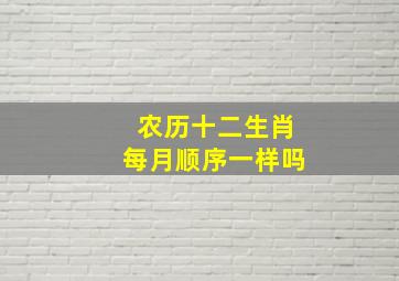 农历十二生肖每月顺序一样吗