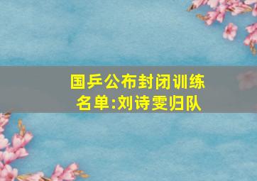 国乒公布封闭训练名单:刘诗雯归队