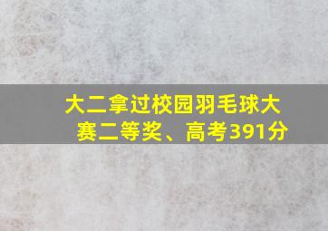 大二拿过校园羽毛球大赛二等奖、高考391分