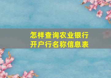 怎样查询农业银行开户行名称信息表