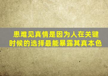 患难见真情是因为人在关键时候的选择最能暴露其真本色