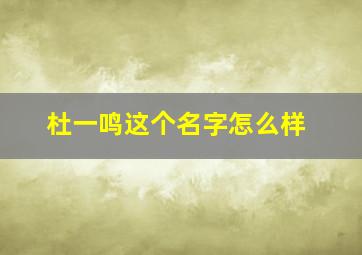 杜一鸣这个名字怎么样