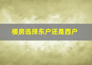 楼房选择东户还是西户