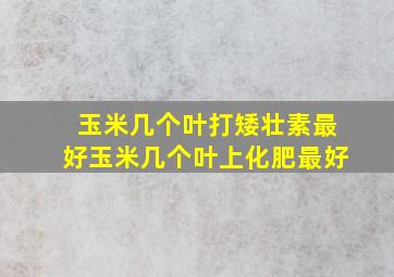 玉米几个叶打矮壮素最好玉米几个叶上化肥最好