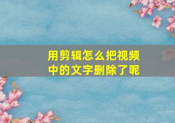 用剪辑怎么把视频中的文字删除了呢