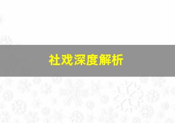 社戏深度解析