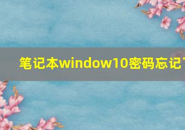 笔记本window10密码忘记了