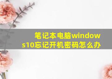 笔记本电脑windows10忘记开机密码怎么办