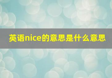 英语nice的意思是什么意思