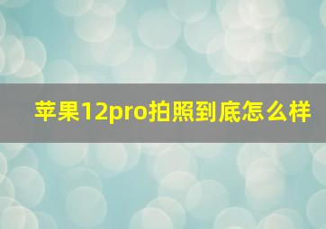 苹果12pro拍照到底怎么样