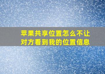 苹果共享位置怎么不让对方看到我的位置信息