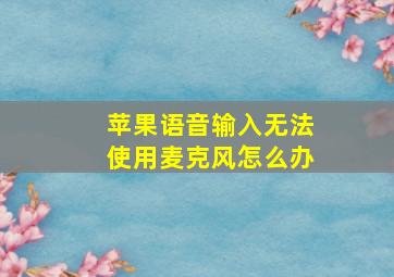 苹果语音输入无法使用麦克风怎么办