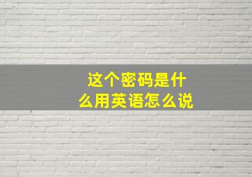 这个密码是什么用英语怎么说