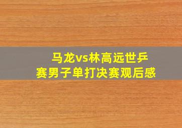 马龙vs林高远世乒赛男子单打决赛观后感